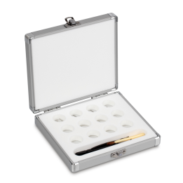 Set of milligram weights, E1, 1 mg - 500 mg, Wire, stainless steel polished, in aluminium case