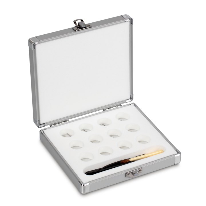 Set of milligram weights, E1, 1 mg - 500 mg, Wire, stainless steel polished, in aluminium case