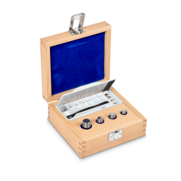 Weight set, E1, 1 mg - 50 g, Knob, stainless steel polished, in wooden case
