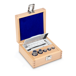 Weight set, E1, 1 mg - 100 g, Knob, stainless steel polished, in wooden case