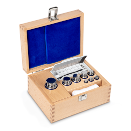 Weight set, E1, 1 mg - 500 g, Knob, stainless steel polished, in wooden case