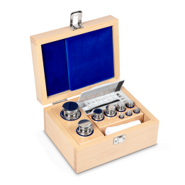 Weight set, E1, 1 mg - 1 kg, Knob, stainless steel polished, in wooden case