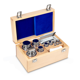 Weight set, E1, 1 mg - 2 kg, Knob, stainless steel polished, in wooden case