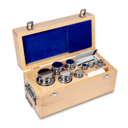 Weight set, E1, 1 mg - 5 kg, Knob, stainless steel polished, in wooden case