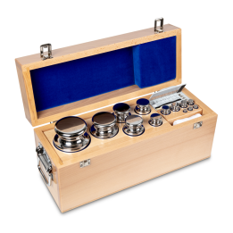 Weight set, E1, 1 mg - 10 kg, Knob, stainless steel polished, in wooden case