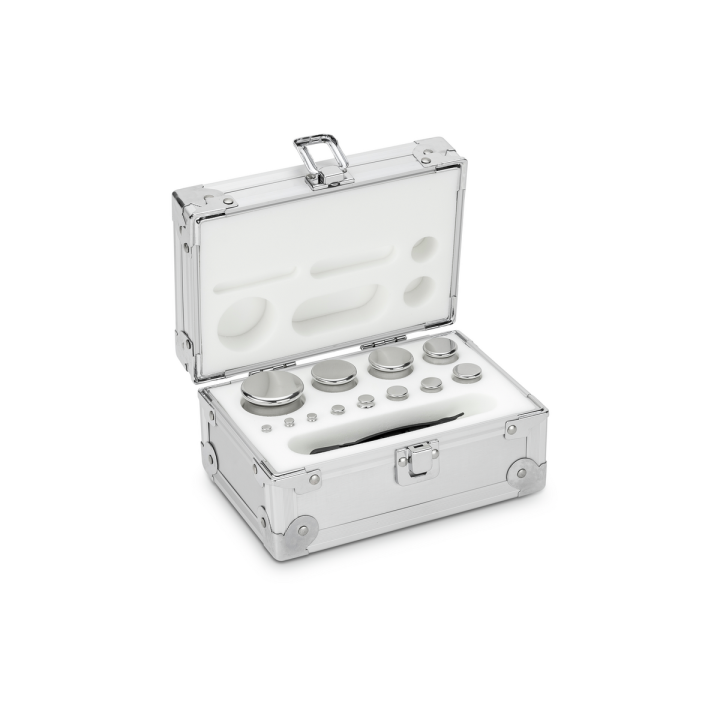 Zestaw odważników 312-056 E2 (1 g – 500 g) ze stali nierdzewnej w etui. Idealny do kalibracji wag. Zamów online już dziś!