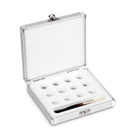 Set of milligram weights, E2, 1 mg - 500 mg, Platelet, stainless steel polished, in aluminium case