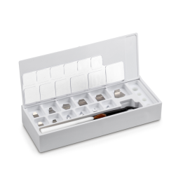 Set of milligram weights, F2, 1 mg - 500 mg, Platelet, stainless steel polished, in plastic case