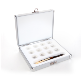Set of milligram weights, F2, 1 mg - 500 mg, Platelet, stainless steel polished, in aluminium case