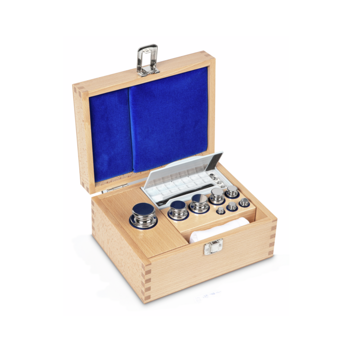 Zestaw odważników 314-05 E2 (1 g – 500 g) ze stali nierdzewnej w etui. Idealny do kalibracji wag. Zamów online już dziś!