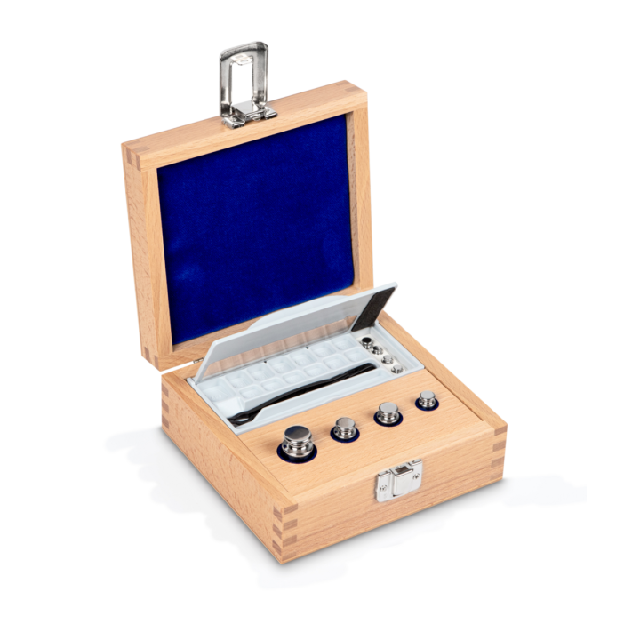 Weight set, F1, 1 g - 50 g, Knob, stainless steel polished, in wooden case
