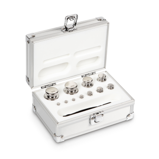 Zestaw odważników, F1, 1 g – 200 g, gałka, stal nierdzewna polerowana, w aluminiowym pudełku.